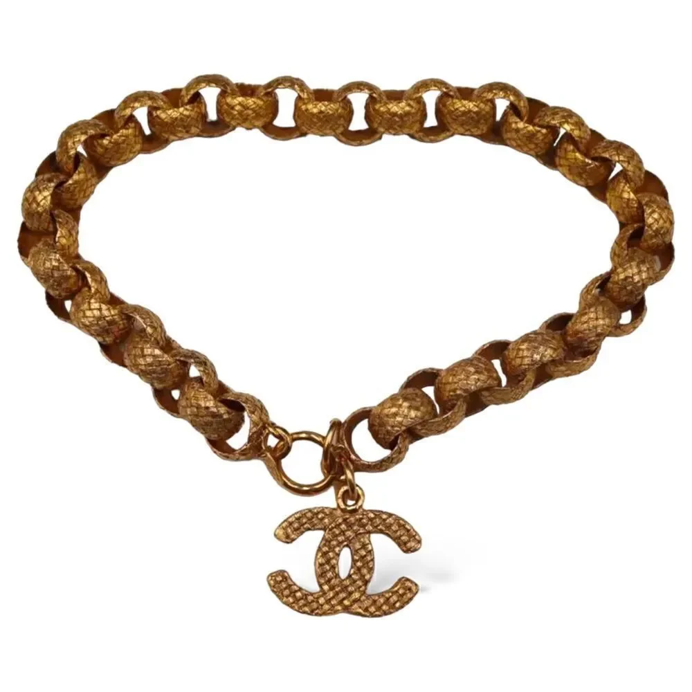 Vintage CHANEL Gold-Tone Woven Rope Chain-Link Necklace & Large 